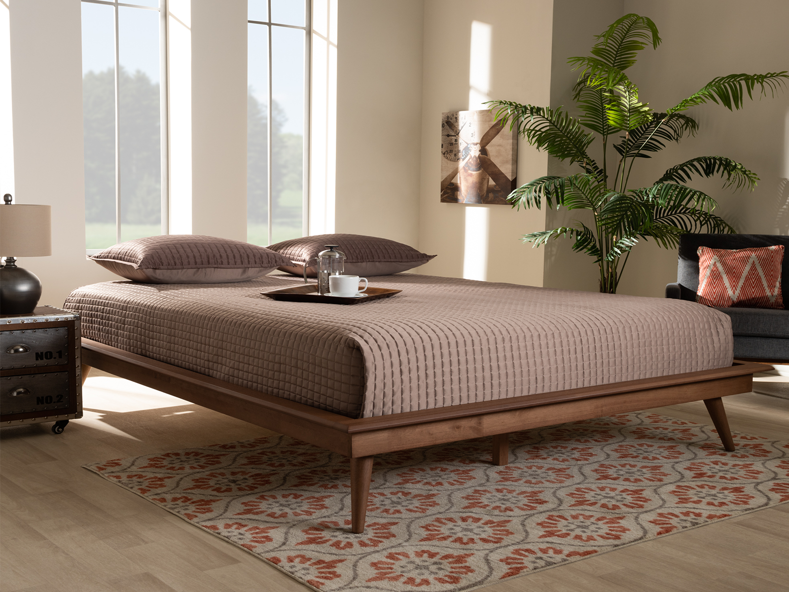 Baxton Studio Wood Platform Bed Frame | Queen | Karine Mid-Century Modern